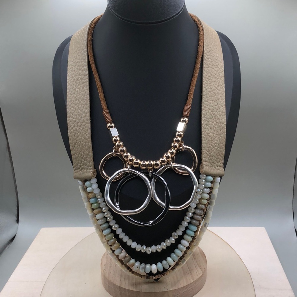 Curated bundle artisan leather necklaces dressy runway catwalk statement style.